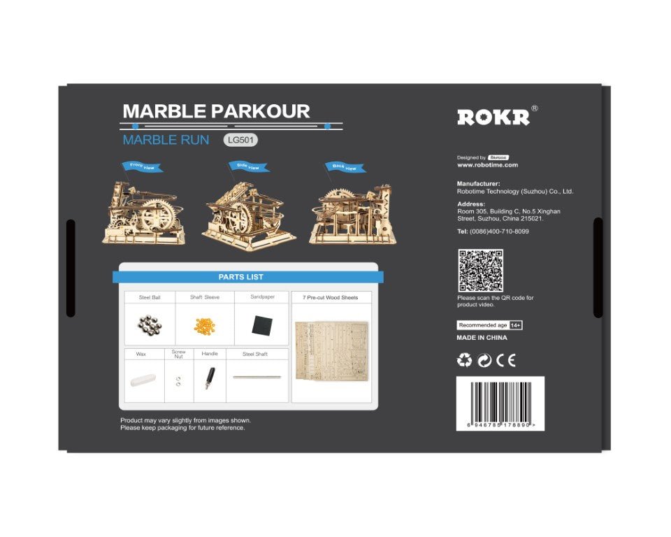 Rokr Marble Parkour Wooden Puzzle model kit LG501 box back