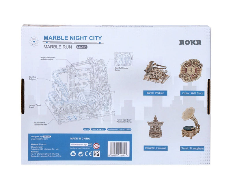 Rokr Marble Night City Wooden Puzzle model kit LGA01 box back