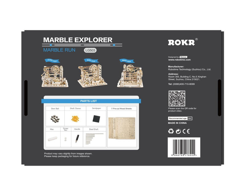 Rokr Marble Explorer run Wooden Model Kit LG503 box back