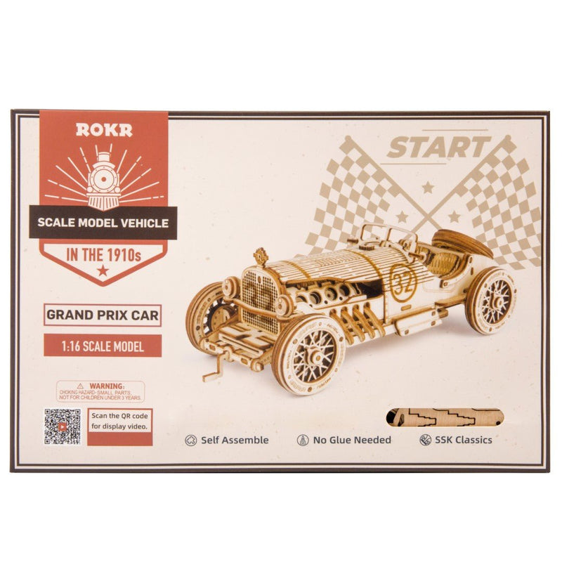 Rokr Grand Prix Car Wooden Puzzle model kit MC401 box