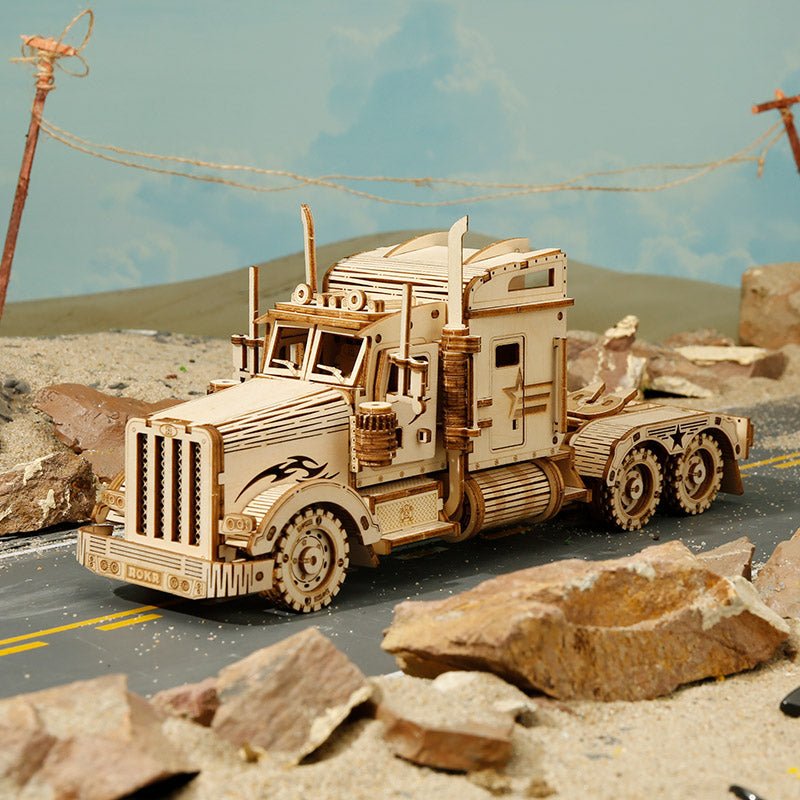 Rokr Heavy Truck Wooden Puzzle model kit MC502 side view