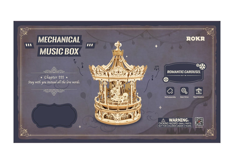 Rokr Music Box Romantic Carousel Wooden Model Kit AMK62 box