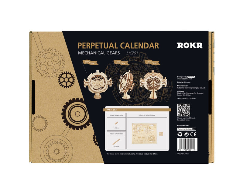 Rokr Perpetual Calendar Wooden Model Kit LK201 box back