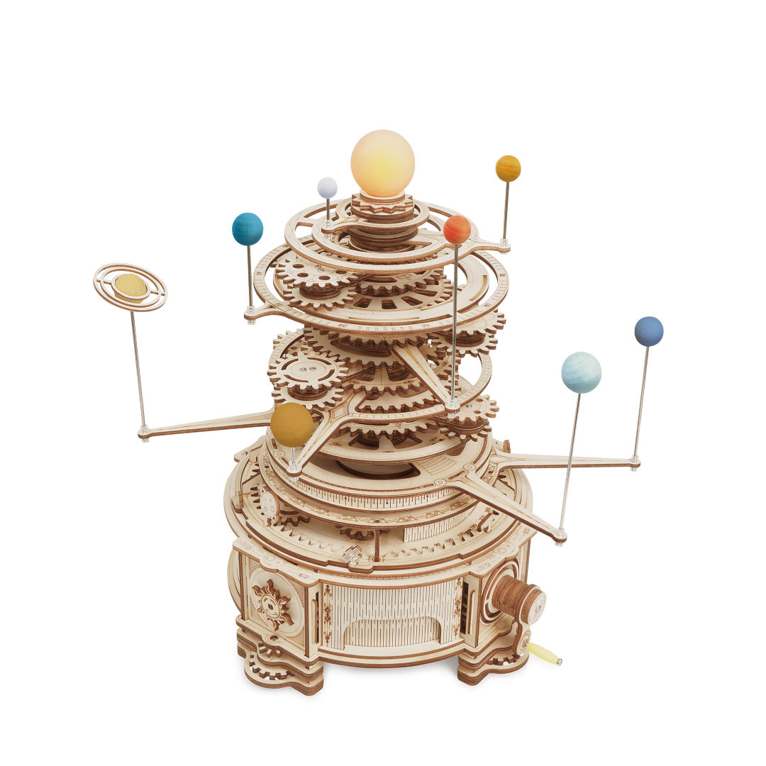 Rokr Solar System Planetary Orrery Wooden Model Kit ST001 built