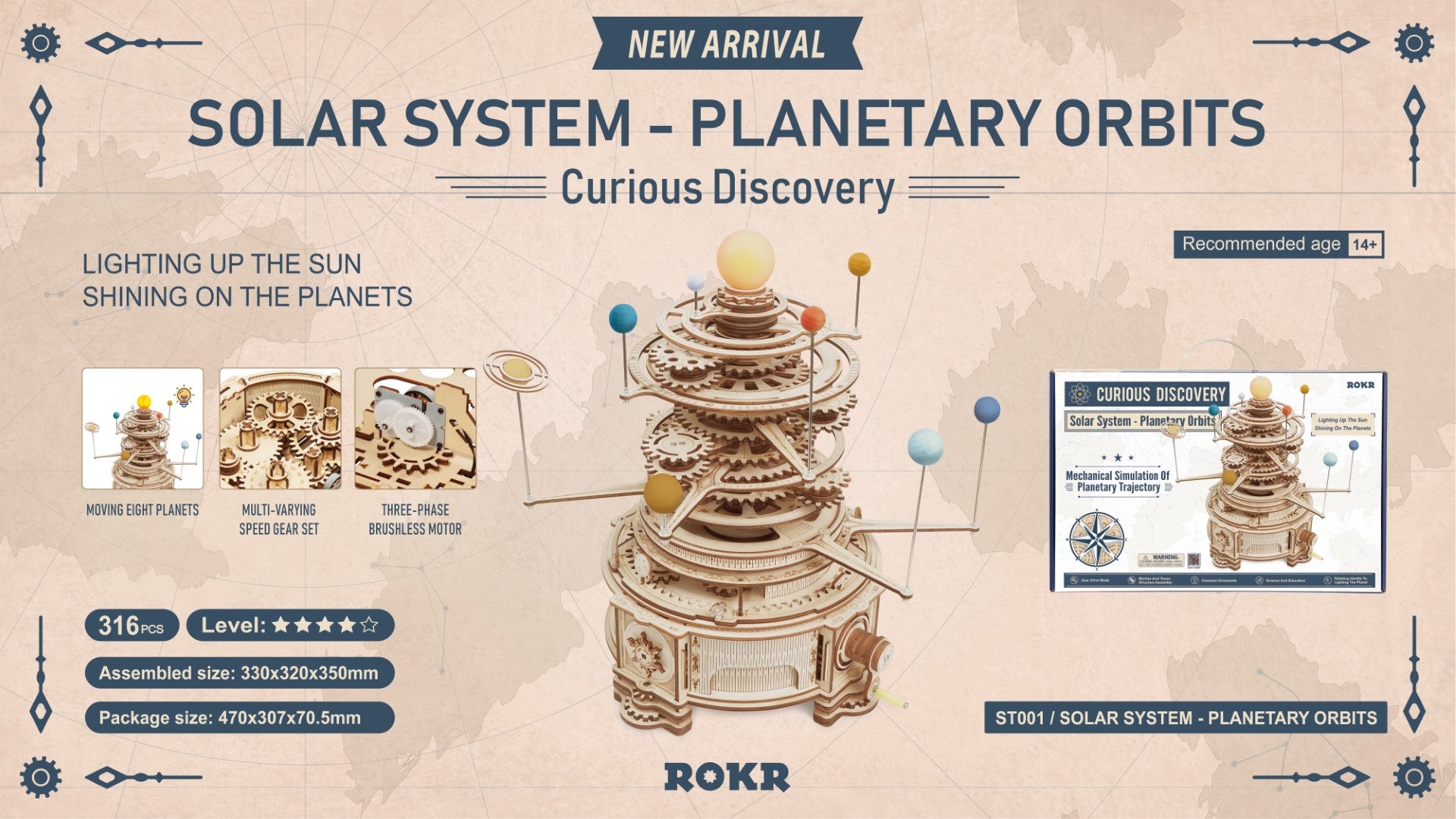 Rokr Solar System Planetary Orrery Wooden Model Kit ST001 poster