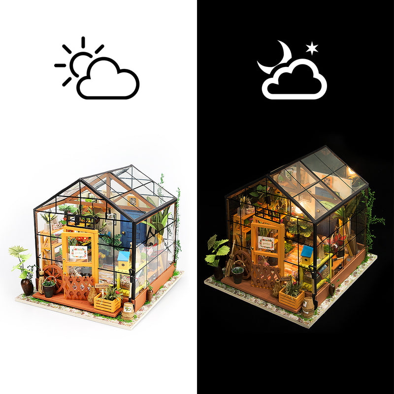 Rolife DIY House Cathy's Flower House model kit DG104 nigth and day