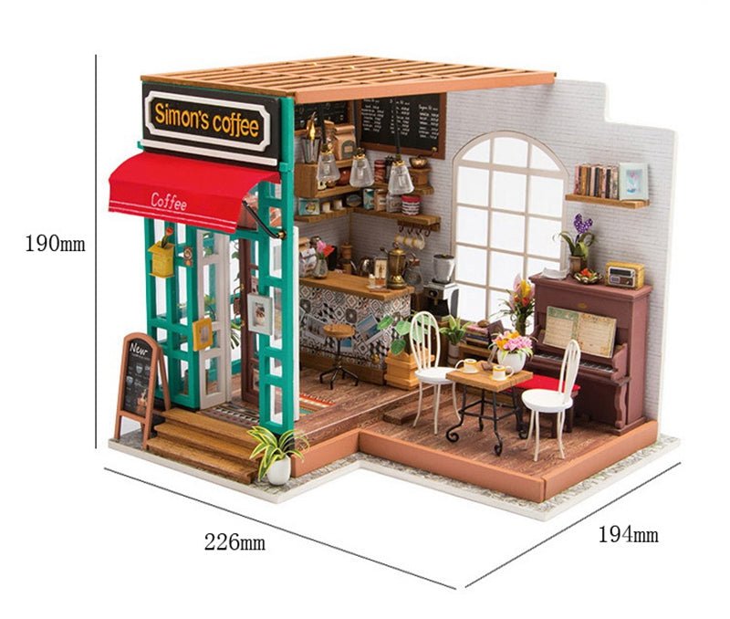 Rolife DIY House Simon's Coffee Shop Model Kit DG109 sizes