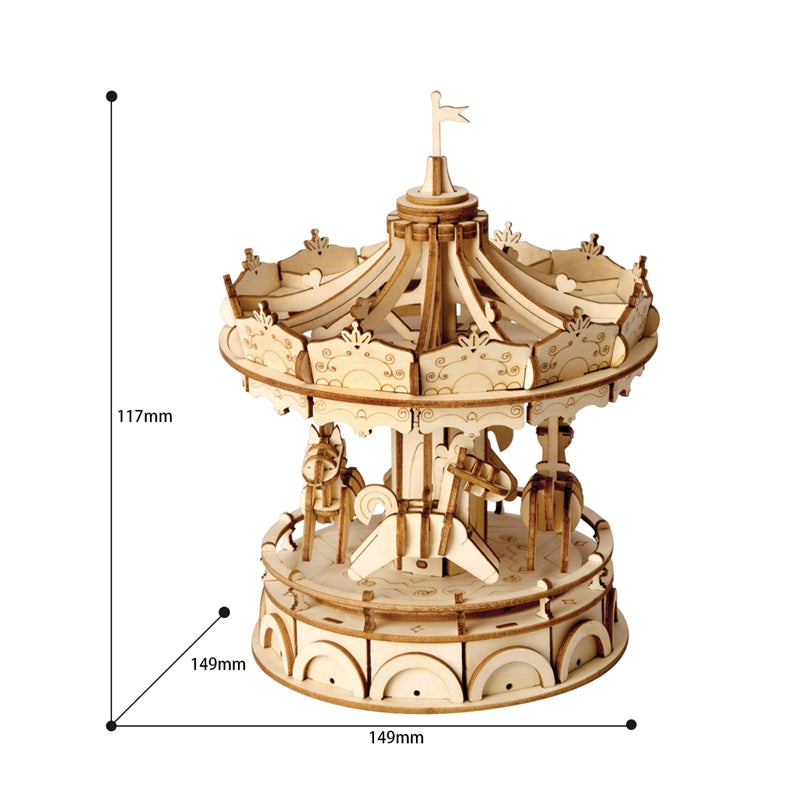 Rolife Merry Go Round Wooden Model Kit TG404 dimensions