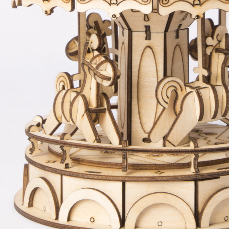 Rolife Merry Go Round Wooden Model Kit TG404 close up