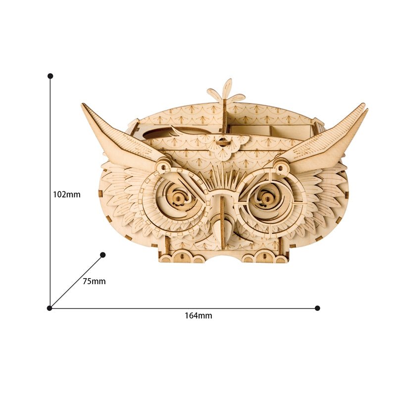 Rolife Owl Storage Box Wooden Model Kit TG405 dimensions