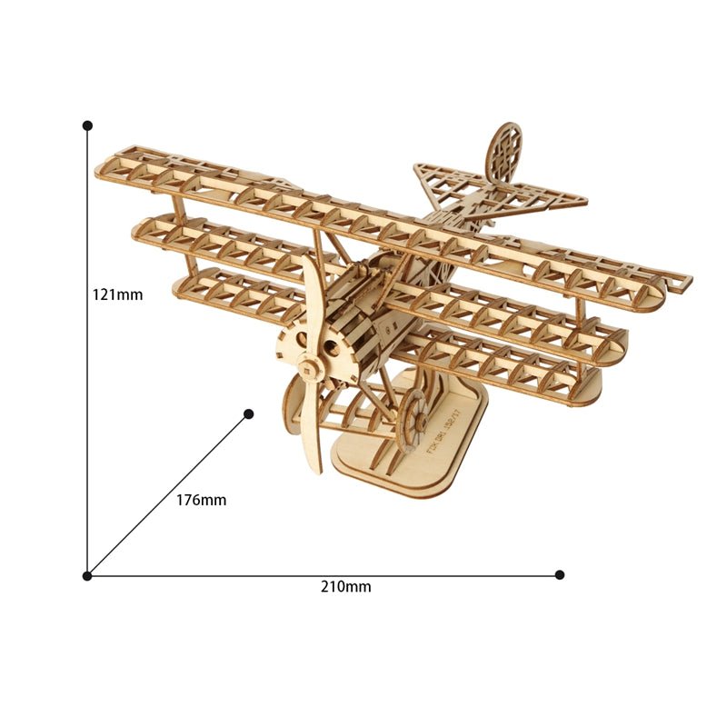Rolife Biplane Airplane Wooden Puzzle model TG301 dimensions
