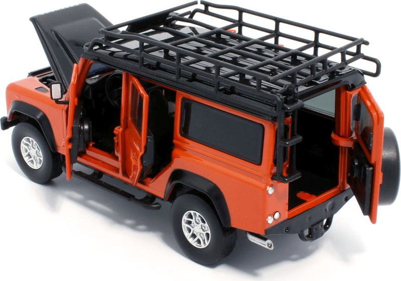 Tayumo Land Rover Defender 110 Orange 1/32 Scale diecast doors open
