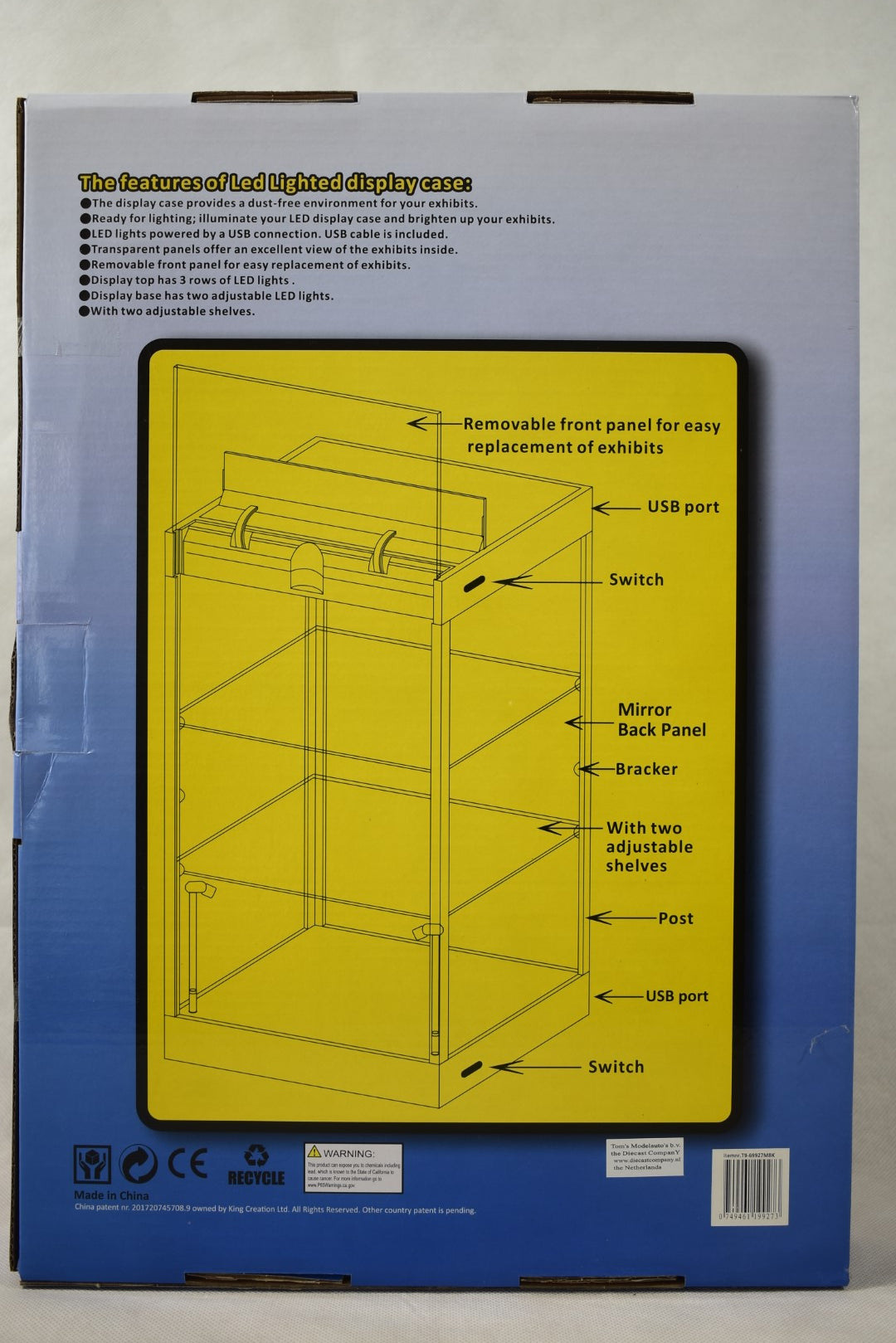 Triple 9 KC Display Case LED 3 Tier White mirror back 1/18 Scale diecast